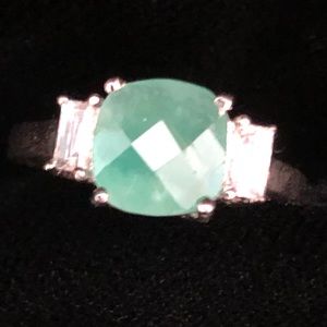 Emerald and topaz sterling silver ring sz 6